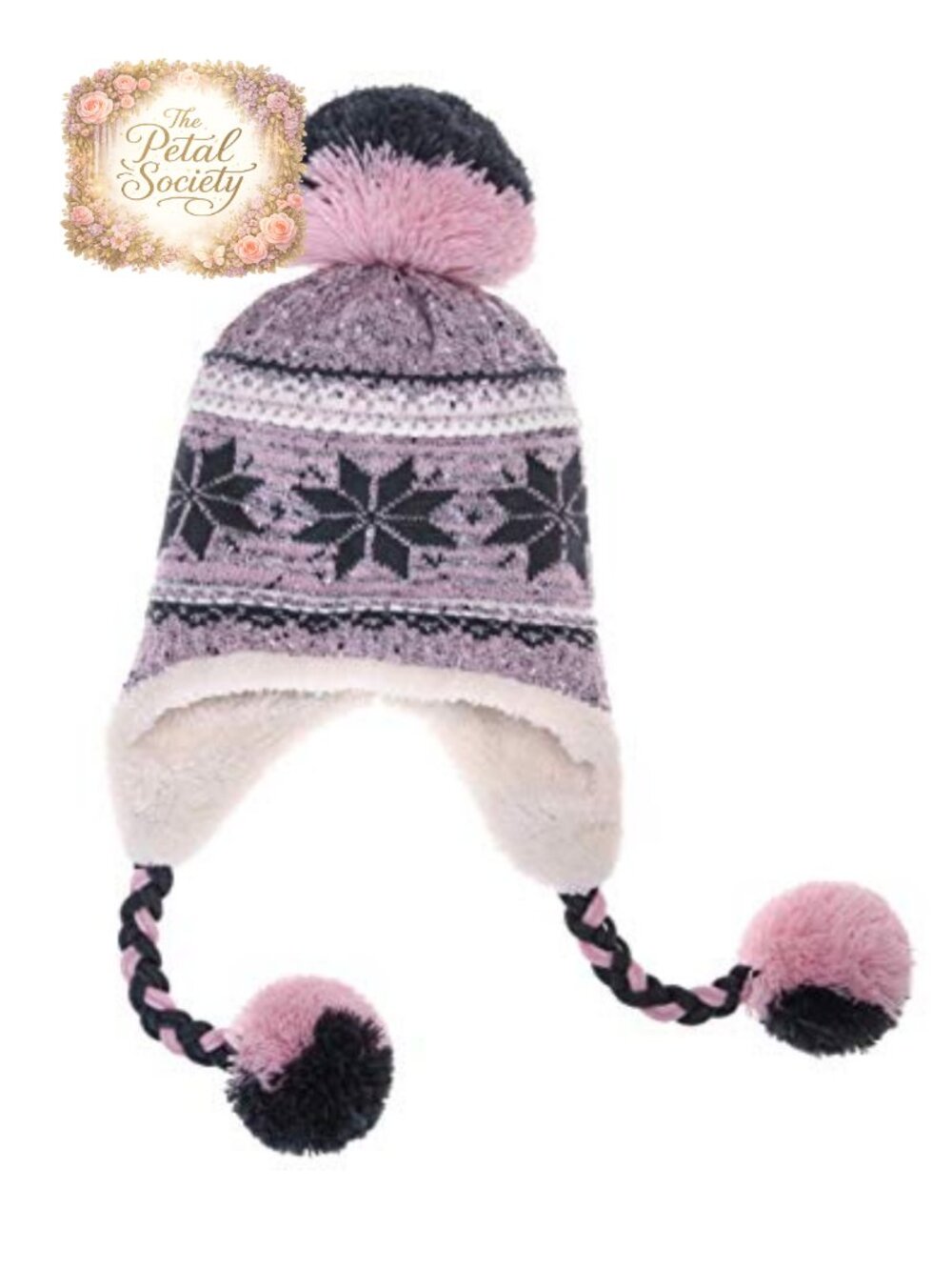 Winter Knit Beanie Soft Warm Fleece Lined Long Ear Straps Snow Ski Cap Pompom